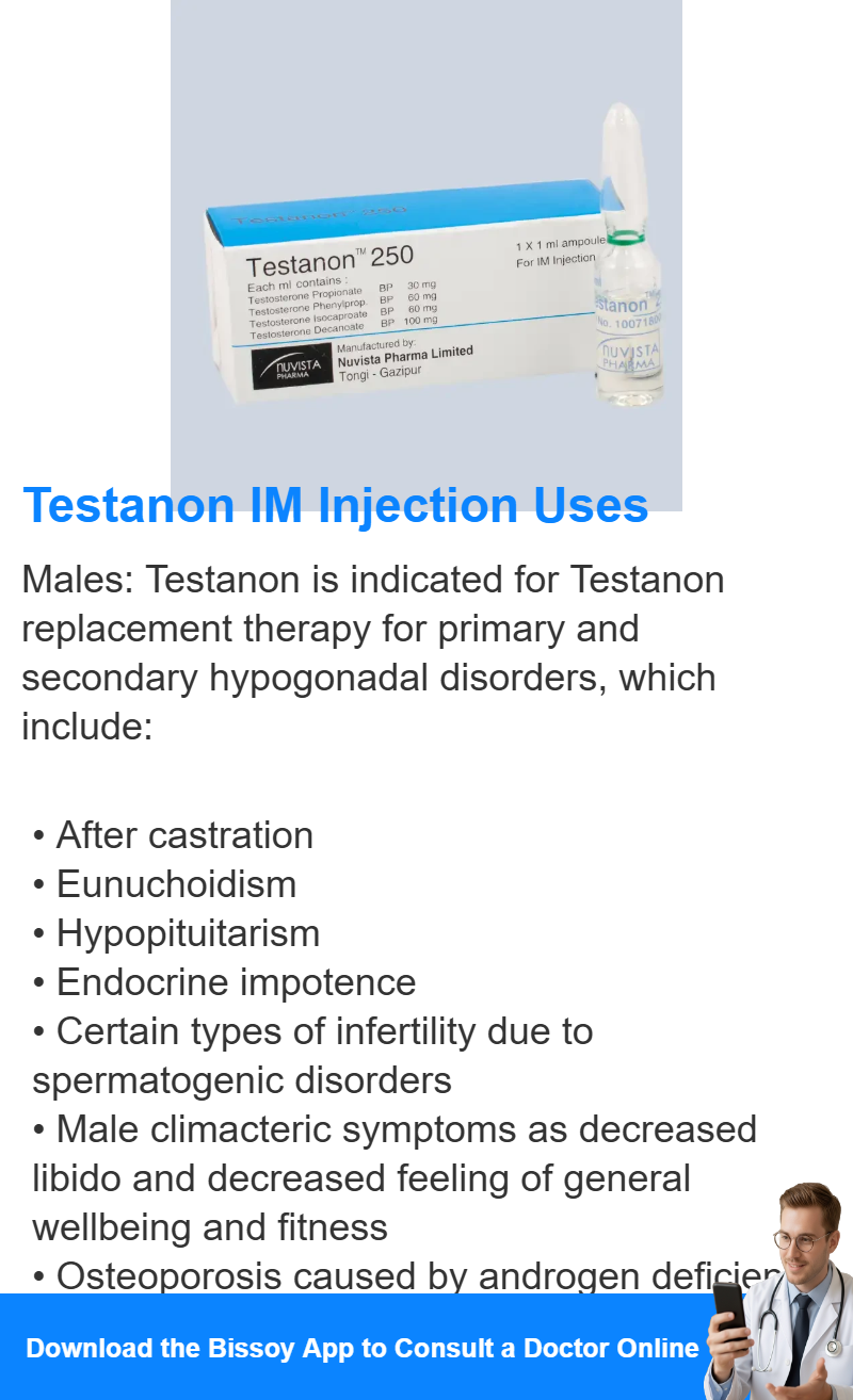 Testa Non 250 Injection Testanon IM Injection 250 mg/ml Uses, Dosage, Side Effects - Bissoy